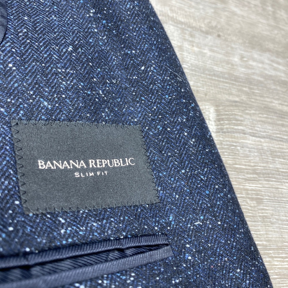 Banana Republic Mens 42R Slim Fit Spacedye Wool Silk Blazer Navy Birdseye - Picture 5 of 15